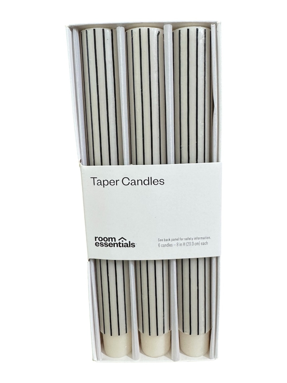 ROOM ESSENTIALS SET OF 6 8” TAPER CANDLES BLACK AND WHITE PIN STRIPE - Picture 2 of 3